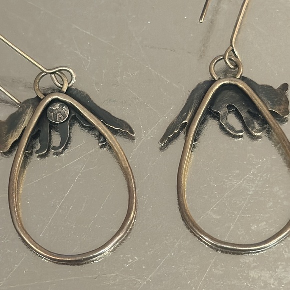 Silver and copper wolf earrings - Picture 2 of 2